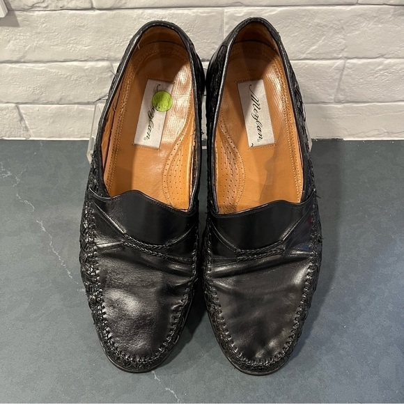 Mezlan sz 11.5 black leather woven panel loafers main image 9